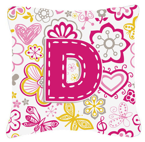 Papillons et fleurs de lettre Monogram intérieur/extérieur Throw Pillow, 18" H x 18" L x 5.5" D, D