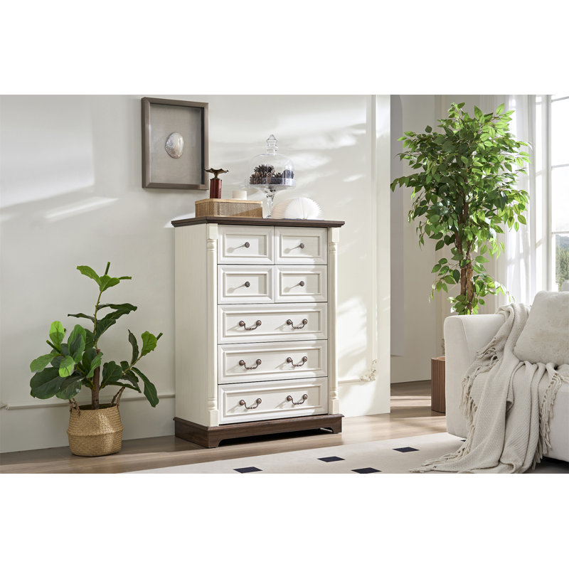 Commode 7 tiroirs pour chambre à coucher avec base en bois et bordure en bois, commode rustique en bois rustique, commode de rangement pour chambre à coucher, salon