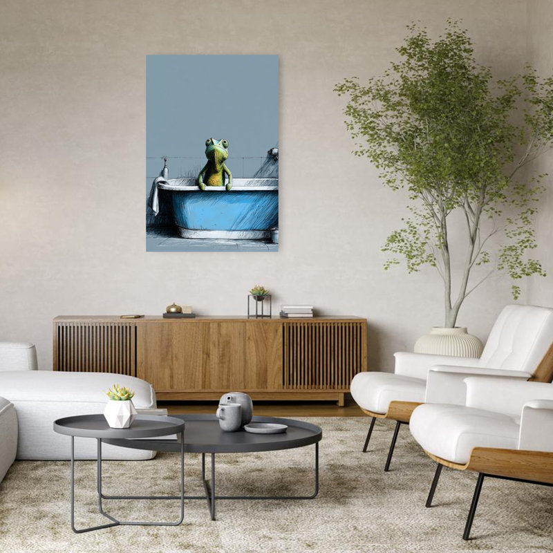 «Chameleon Bath Time Serene Whimsical Contemporary», art mural, H 48 po x l 32 po