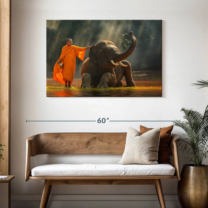 Monk And Asian Elephant, 30" H x 45" W