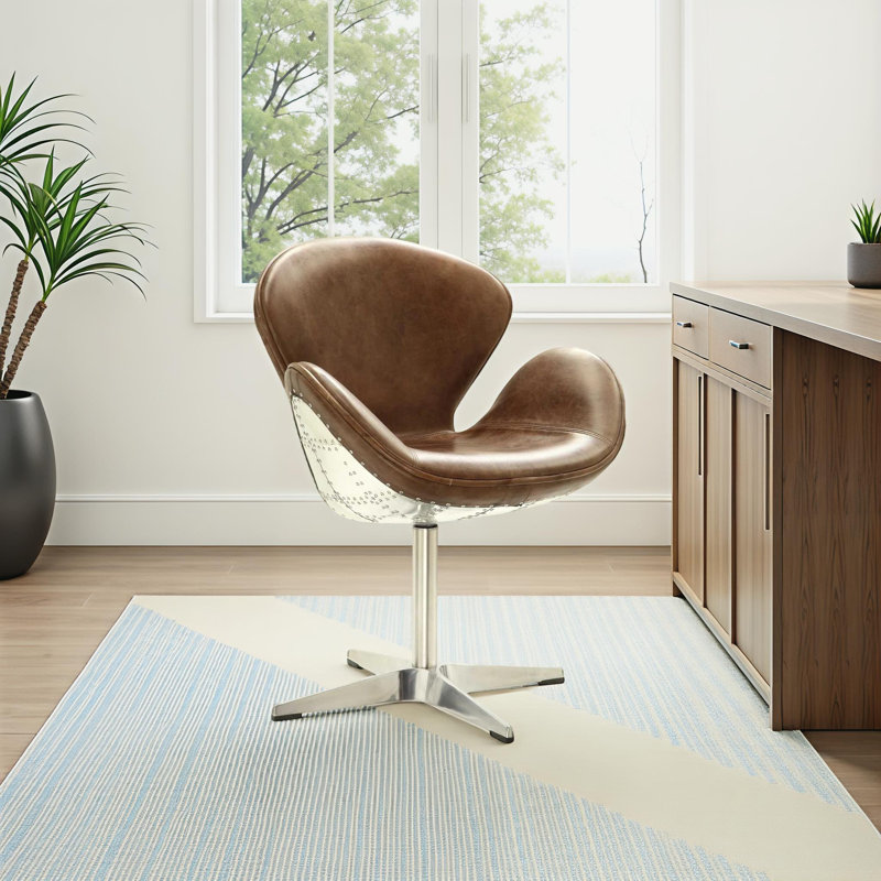 Fauteuil d'appoint à accoudoirs pivotant avec base à 4 branches Lamaya en aluminium rétro brun
