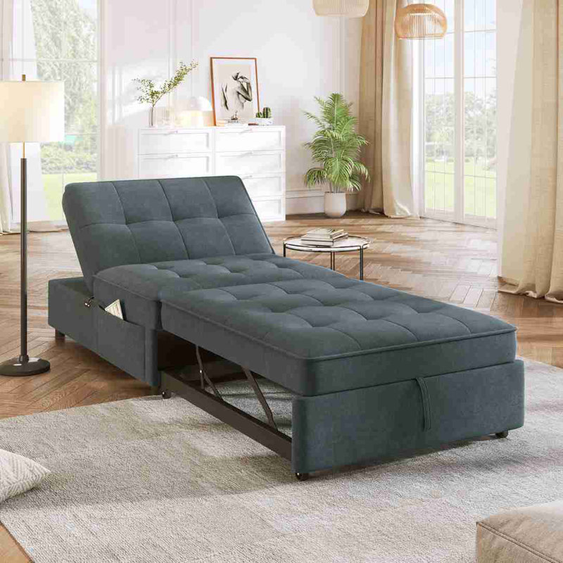 Multi-Function Folding Ottoman sofa Bed, Dark Blue Linen