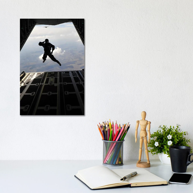 Paratrooper Salutes by Stocktrek Images - Wrapped Canvas Gallery-Wrapped Canvas Giclée, 30.48cm H x 20.32cm W