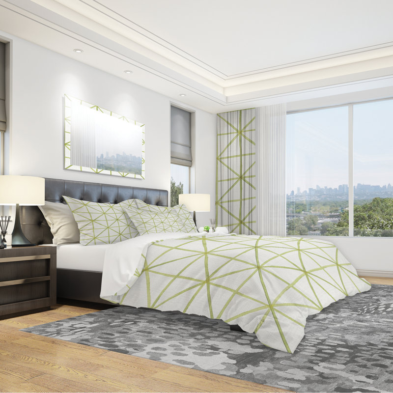 Green Geometric Twin Duvet Cover Set with Sham