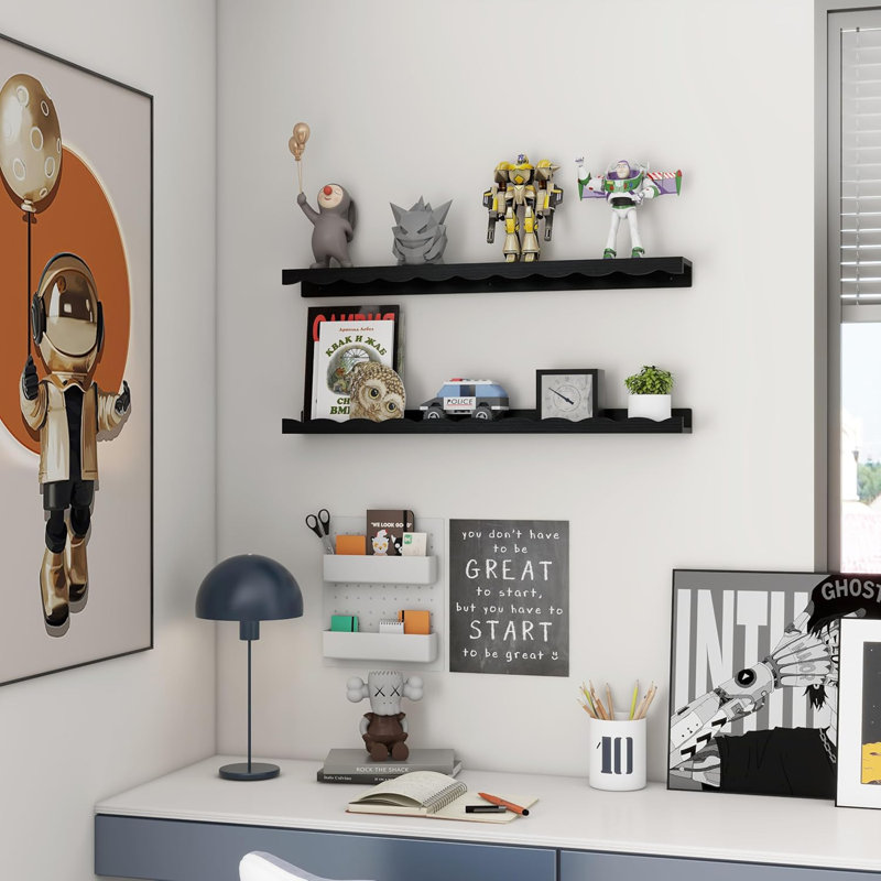 Étagère à livres pour chambre de bébé 2 pièces Malchand, Noir mat,  H 2,2 po x l 36 po x P 5 po