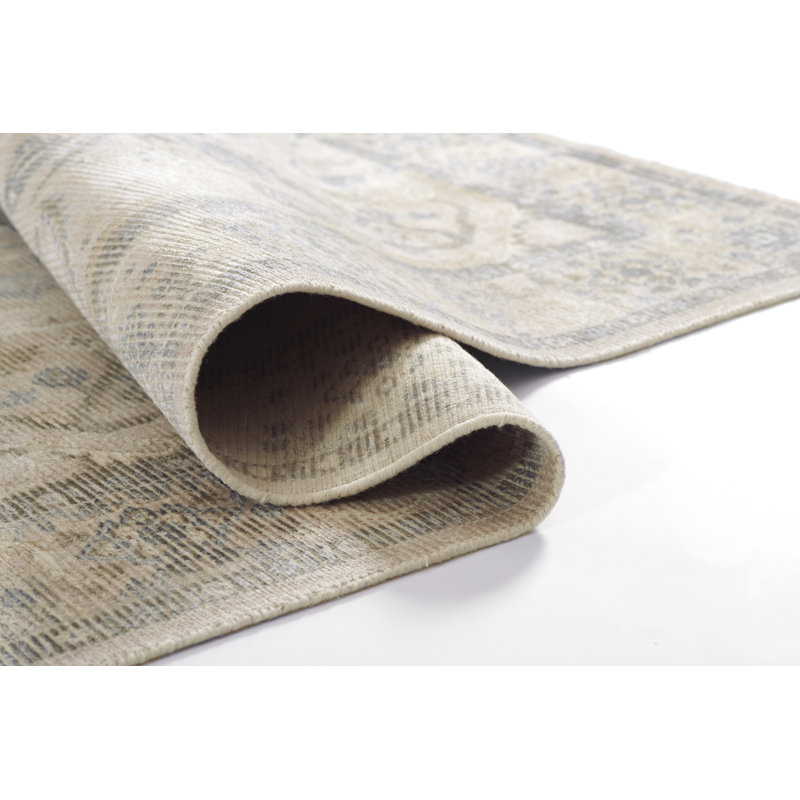 Bungalow Rose Atenas Hand Loomed Wool and Viscose Traditional Beige Area Rug, Rectangle 3'6" x 5'6"