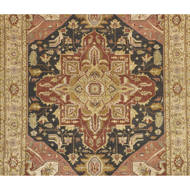 Wool Oriental Area Rug in Black/Brown/Gray, Rectangle 4' x 6'