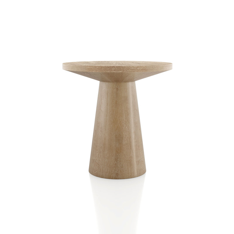 Round Solid Wood Base End Table, Brown