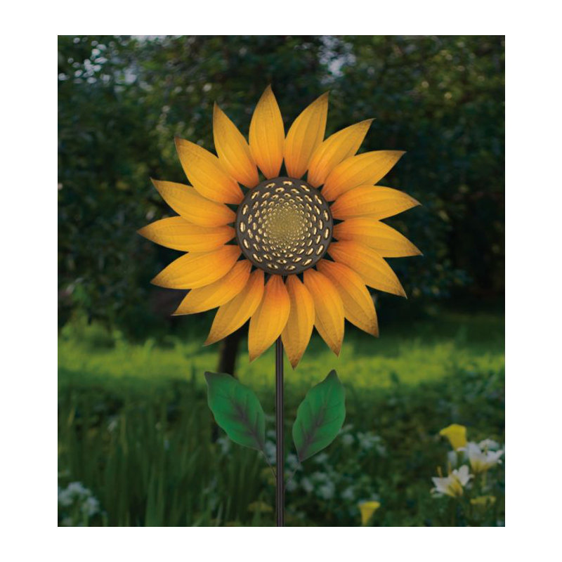 Piquet de jardin en métal à texture de fleur avec finition thermolaquée et roulement à billes durable, Tournesol