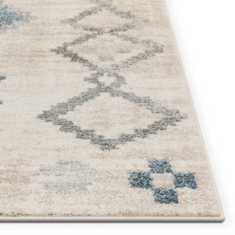 Well Woven Malfi Duchess Moroccan Diamond Pattern Beige Blue Rug, Rectangle 160 x 220cm