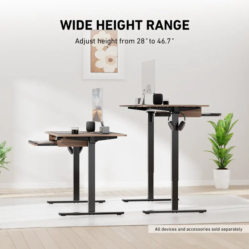 48'' W Adjustable Standing Desk With Keyboard Tray For Home Office, Brown/Black