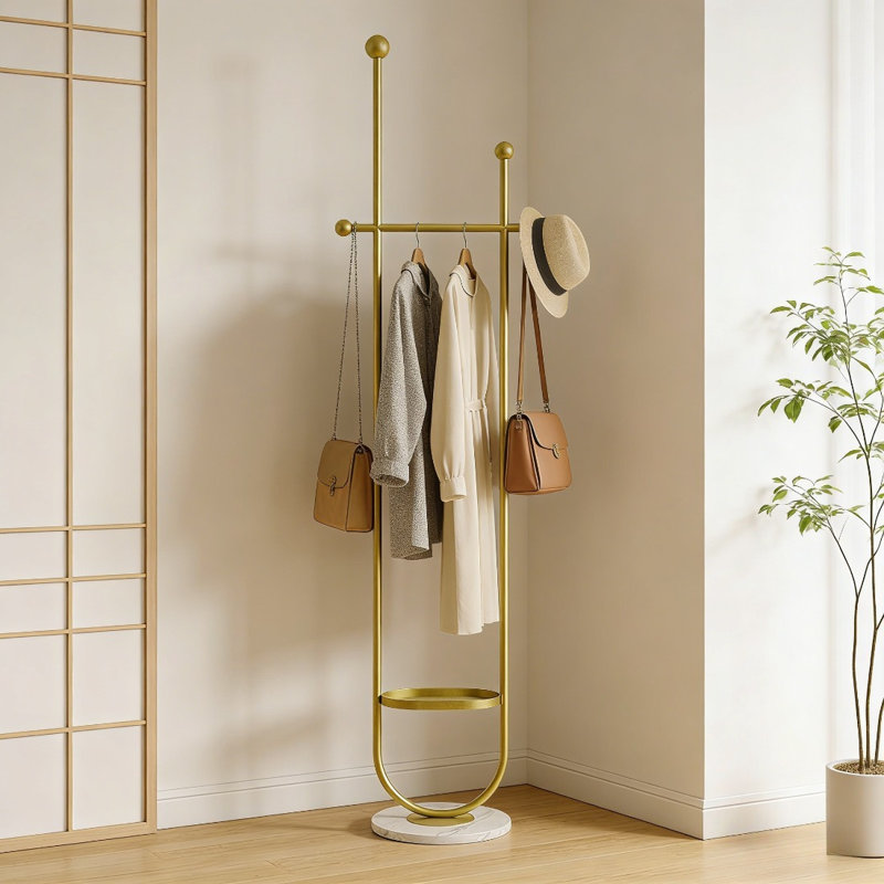 Golden Metal Clothes Rack with Shelf