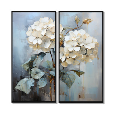 Hortensias bleus en fleurs dans des tons de gris - grandes impressions d'hortensias sur toile
