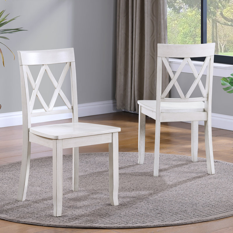 Deni 17" Wide Cross Back Dining Chairs, Antique White