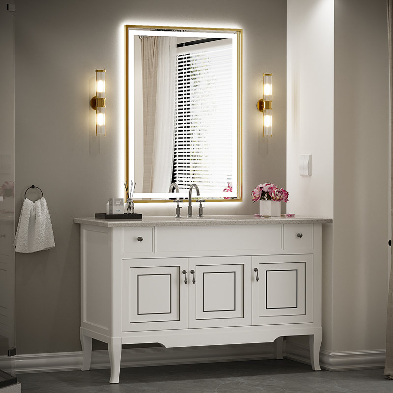 Miroir de salle de bain à DEL avec lumières, miroir de salle de bain éclairé à l'avant et à l'arrière avec anti-buée, miroirs muraux éclairés, température de 3 couleurs, à intensité variable