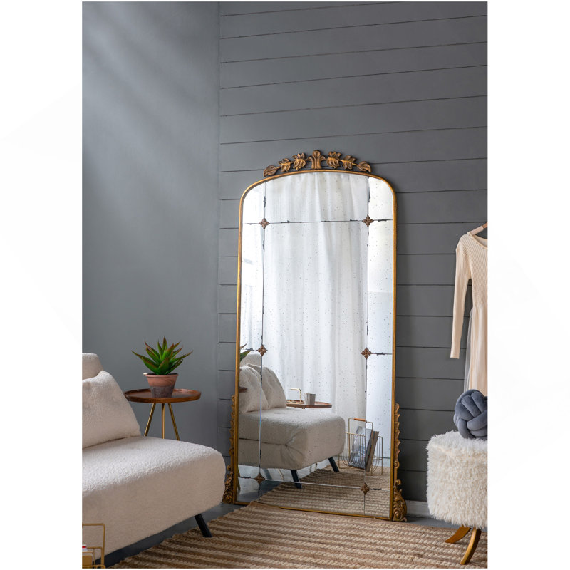 76" X 40" Lavish Full Length Mirror, Antique Gold Metal Floor Mirror For Living Room, Bedroom