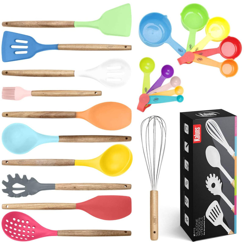 Kaluns 21-Piece Silicone Kitchen Utensils Set – Premium Non-Stick Cooking Tools with Wooden Handles, Heat Resistant up to 446°F