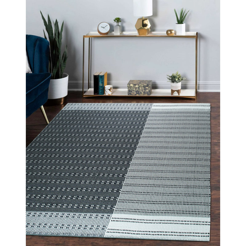 Tapis contemporain en laine et coton tissés à plat Shenae, Rectangle 9 pi x 12 pi