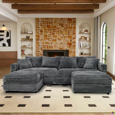Gus 70.8"W 4-Piece 4 Seaters Convertible LAF RAF U-shape Corduroy Sectional