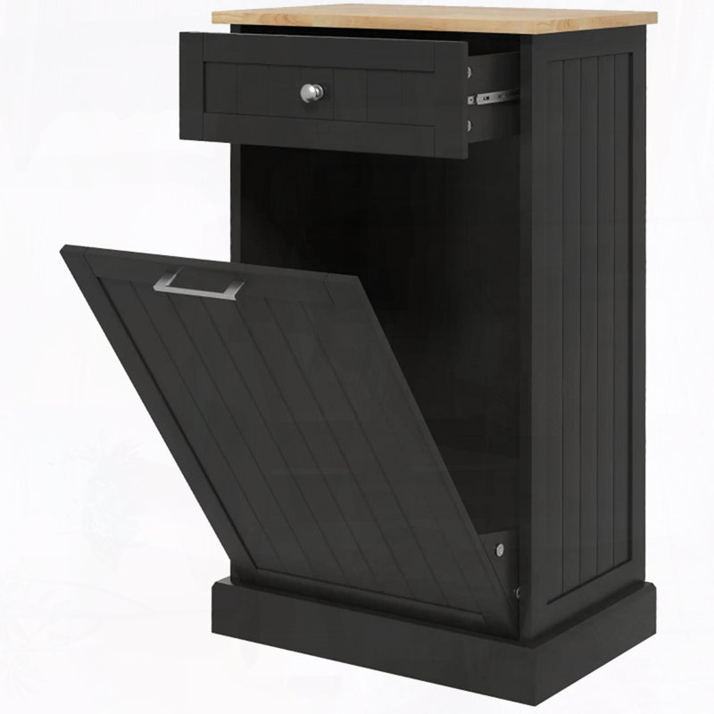 Armoire cachée avec tiroir et porte basculante (poubelle non incluse), Noir