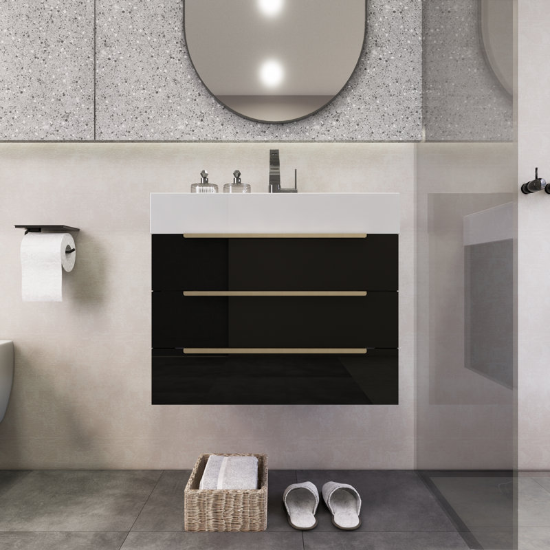 Meuble-lavabo mural simple 24 po Marizol, Noir très lustré