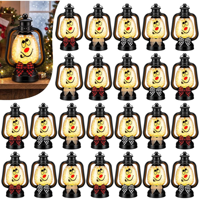 Lanternes bonhomme de neige de Noël, centres de table, lanternes décoratives noires pour la décoration de Noël intérieure et extérieure, lot de 24