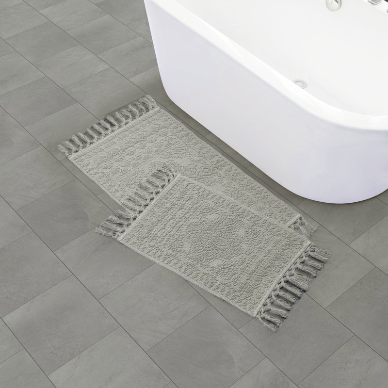 French Connection Dekker 100% Cotton Bath Rug Set, Medium Gray