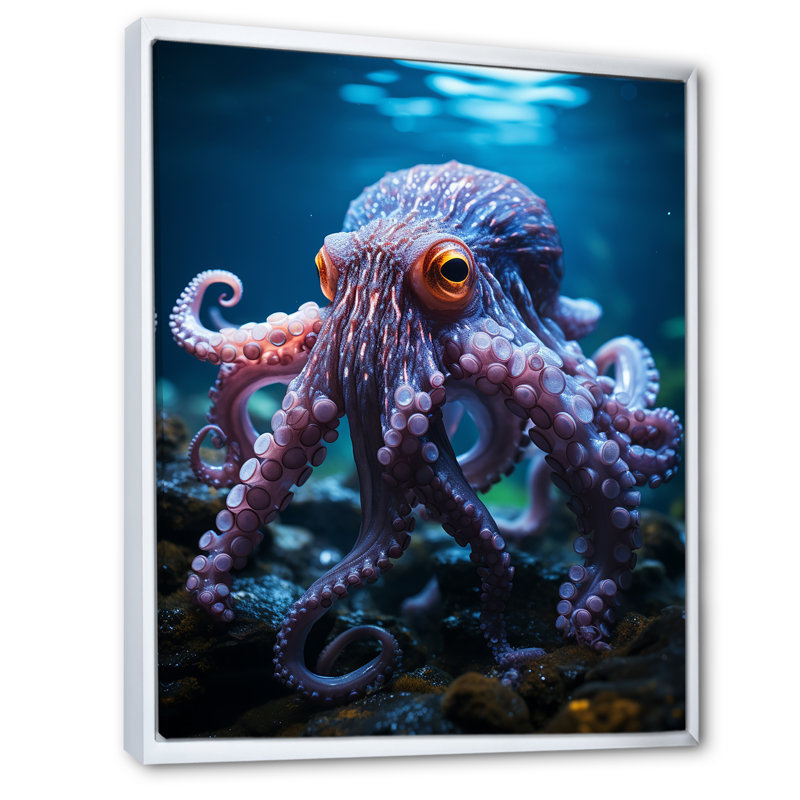 Feuille mauve Octopus Lunar Reflections I, reproduction d'art sur toile, Cadre flottant blanc, H 40 po x l 30 po x P 1,5 po