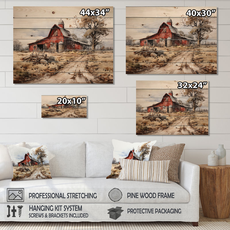 Farmhouse Patterns An II sur impression sur bois, H 24 po x l 32 po x P 0,78 po