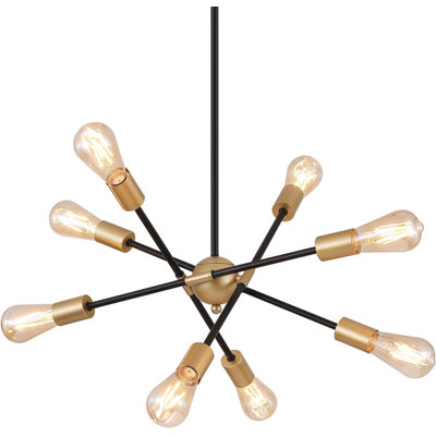 UL Listed Modern Sputnik Chandelier With Mid-Century Industrial Design - 8-Light Fixture For Dining Room, Kitchen Island, Entryway & Living Room