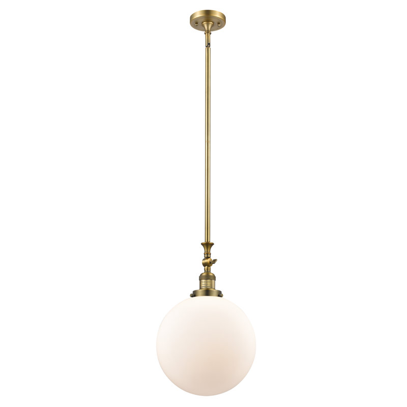 Luminaire suspendu sphère 1 lumière Clermont, Blanc mat, Ampoule non incluse, Laiton brossé