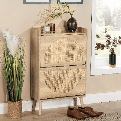 Anelise 2 Door Rattan Shoe Storage Cabinet