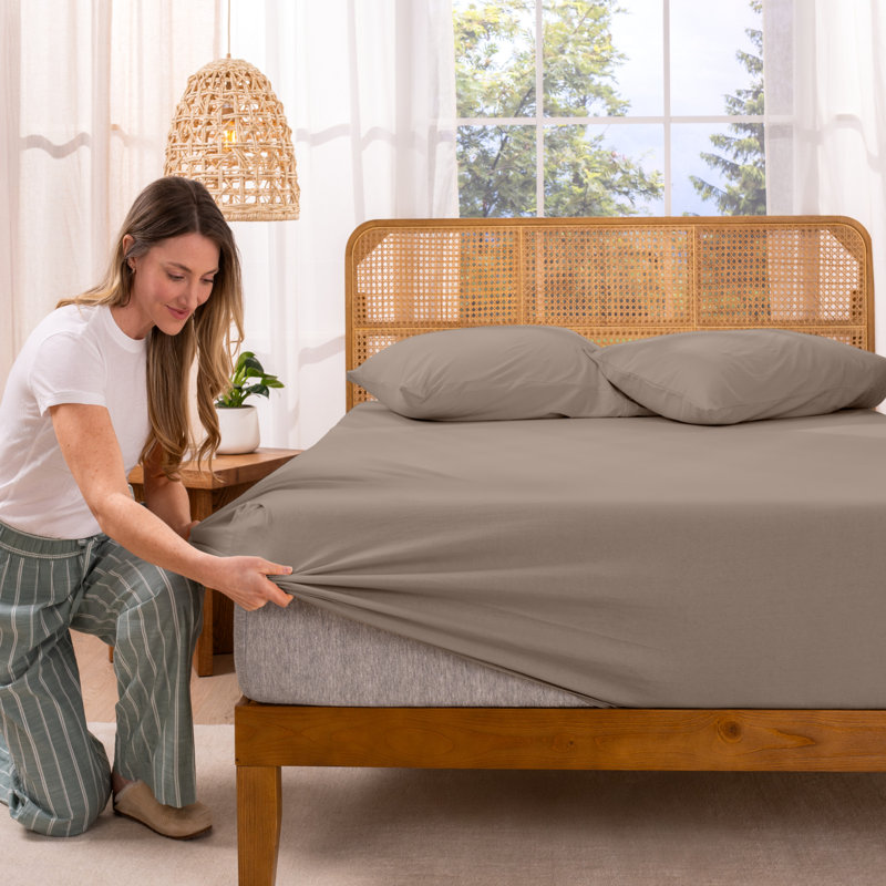 Organic 100% Cotton Jersey Knit Fitted Sheet, Queen Fitted Sheet, Taupe 