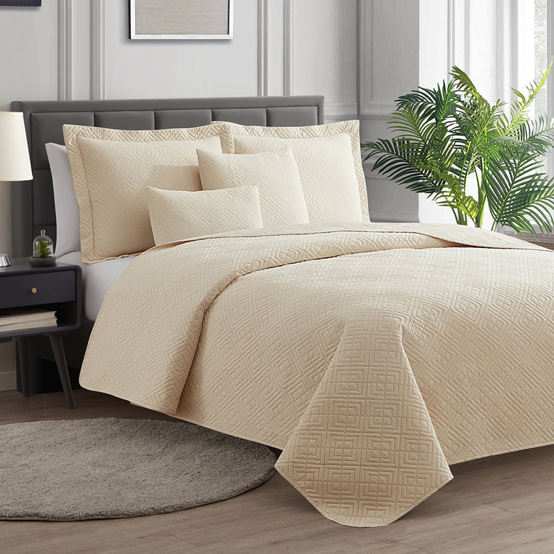 Ensemble de courtepointe réversible en microfibre Diamond Weave Premium, Courtepointe simple + 1 taie décorative standard