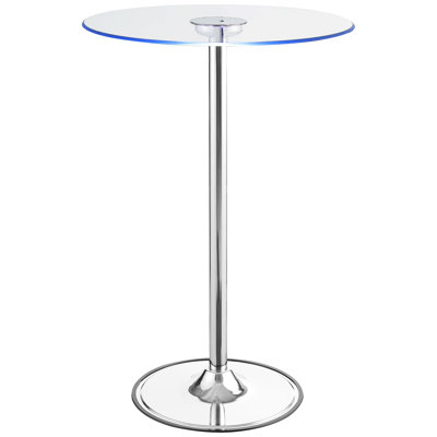 Table de bar bistro à DEL avec plateau en verre - salle à manger ronde avec base à piédestal, hauteur de 42 pouces, largeur de 28 pouces et profondeur, gradation écoénergétique, finition métallique élégante, fabrication en métal