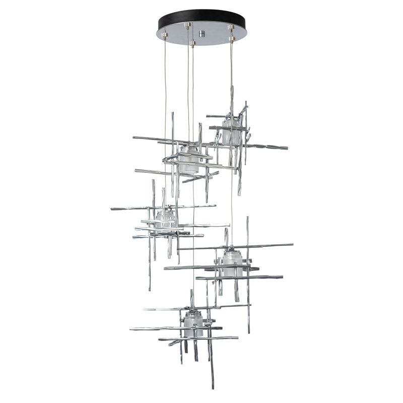 Tura 5 - Light Cluster Pendant, 50" - 130", Seeded Clear, Sterling