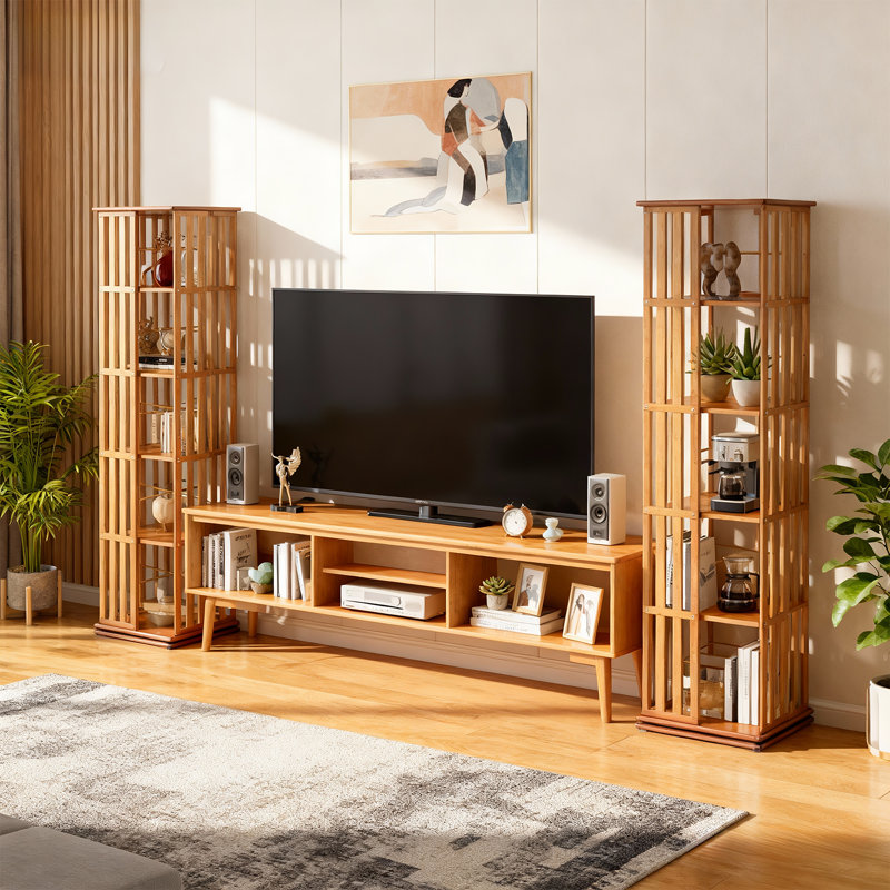 60" H x 13" W 5-Tier Bamboo Rotating Bookshelf, 360° Revolving Bookcase With Shelves, Corner Freestanding Storage Shelf