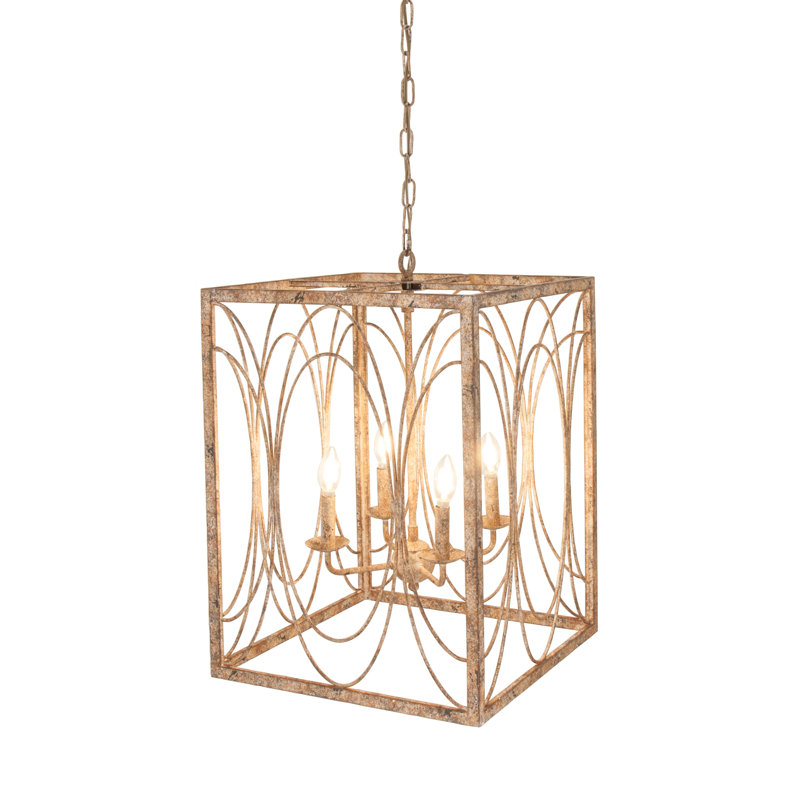 Euphony 8-Light Metal Caged Rectangular Linear Chandelier, 25" H x 18" W x 18" D