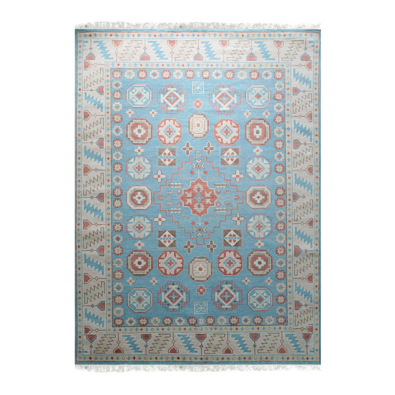 Tapis bleu clair en laine noué à la main Keeley