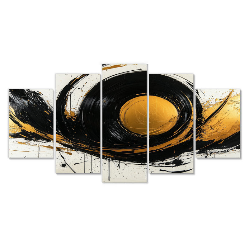 Abstrait cercle en tons de noir et d'or II - formes abstraites sur toile