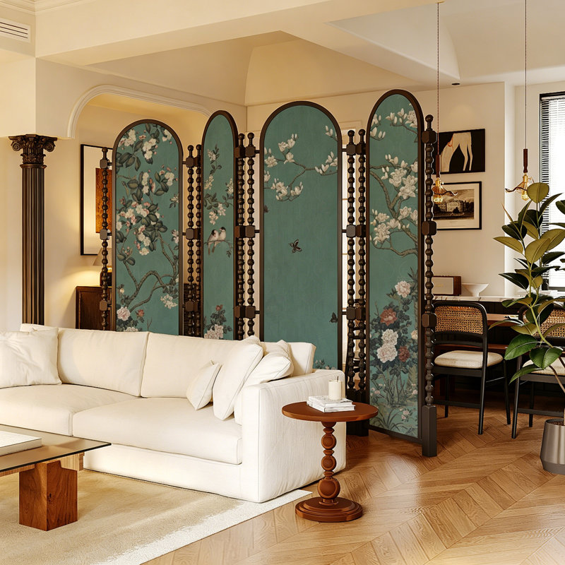 Vintage Floral Print Solid Wood Canvas Room Divider, H 70,87 po x l 94,49 po x P 1,57 po