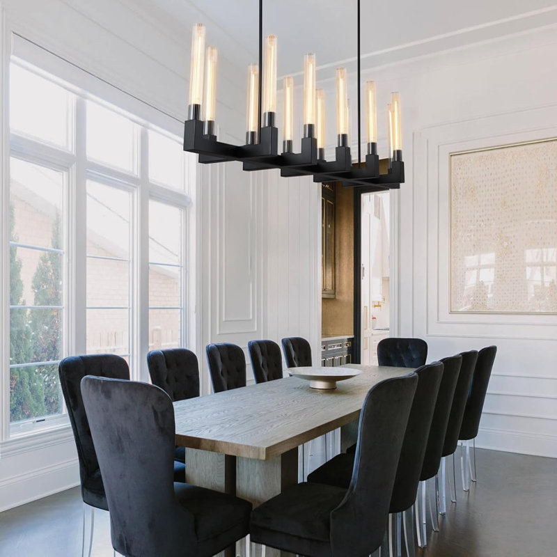 Farmhouse Chandelier With Glass Tube, 17.8'' H X 12'' W X 54'' D, Gold