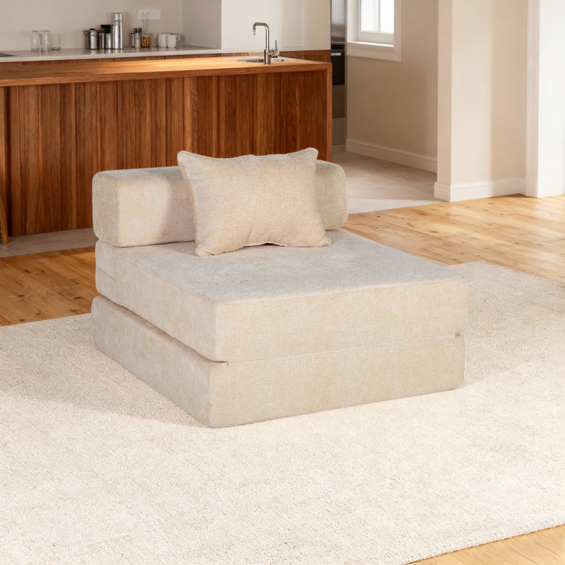 Canapé moderne pliable en chenille avec coussin et compression, Beige