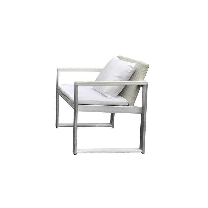 Chester 28'' Wide Aluminum Outdoor Sofa with Cushion – Modern Patio Seating with Rust-Free Frame, Poly-Resin Arms & All-Weather Rattan Seat and Back, in White Rattan and White Cushions