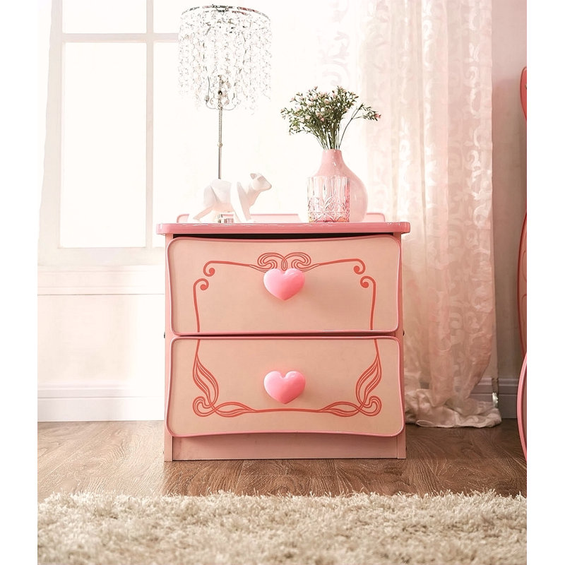 Table de chevet 2 tiroirs en bois au fini rose