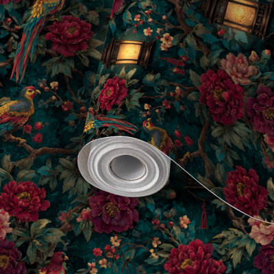 Papier peint auto-adhésif et luxueux pivoines chinoises auto-adhésives et amovibles 17,7 po x 118 po (45 x 300 cm)