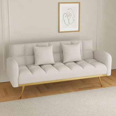 Cleaster 69'' Sleeper Loveseat,Tufted Convertible Sofa With 2 throw pillows