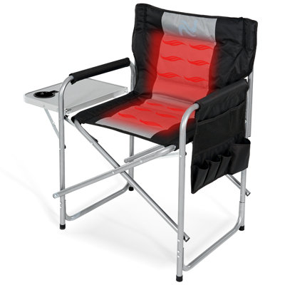 Oversized Heated Camping Chair, Portable Directors Chair With 3 Heat Levels And Side Table by George Oliver