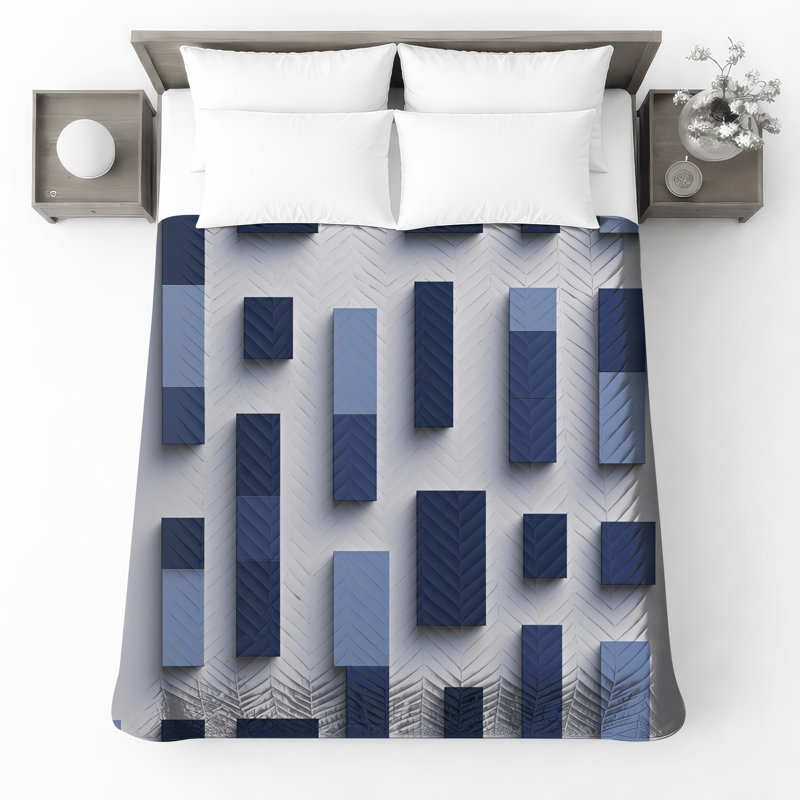 Couvre-lit matelassé bleu à blocs rectangulaires toutes tailles, Queen