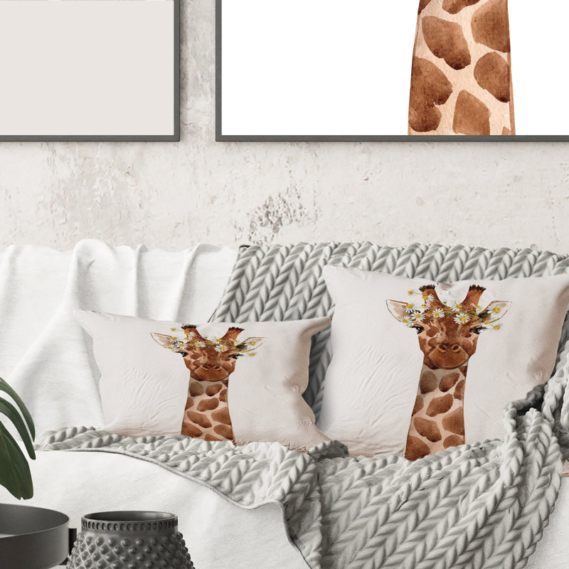 Portrait d'une girafe X, housse de coussin rectangulaire et insert